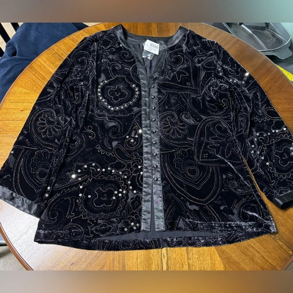 Chicos Sparkling Night Delaney Tunic Silk Blend Long Sleeve Button Up Sz 2 Large - Picture 3 of 8